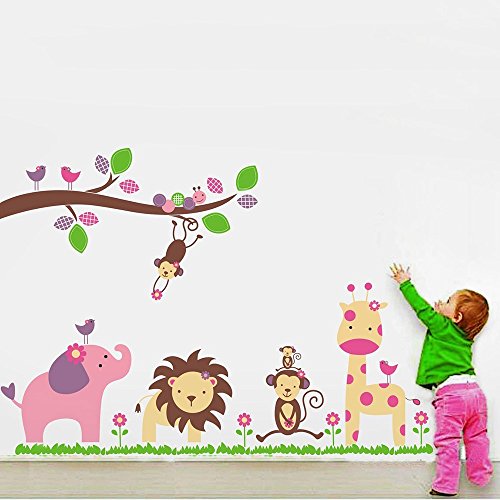 0791102790448 - ANIMAL LION GIRAFFE MONKEY WALL STICKERS FOR KIDS NURSERY BEDROOM