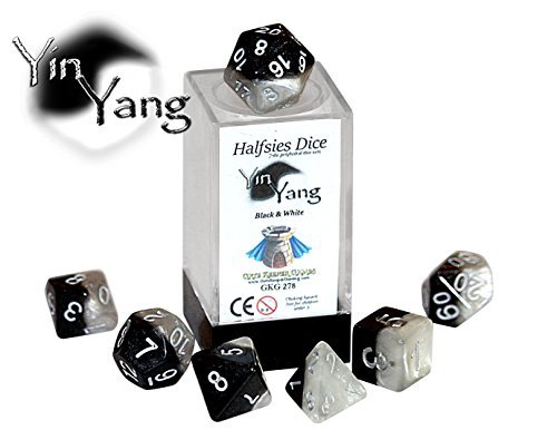 0791209086918 - YIN YANG HALFSIES DICE - 7 DIE POLYHEDRAL RPG GAMING DICE SET - BLACK & WHITE BY GATE KEEPER GAMES