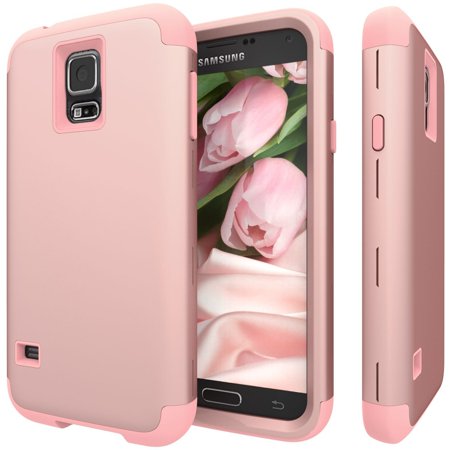 0791398516531 - GALAXY S5 CASE, S5 CASE,SLMY(TM) HYBRID RUBBER CASE COVER FOR SAMSUNG GALAXY S5 3 IN1 HARD PLASTIC +SOFT SILICONE ROSE GOLD