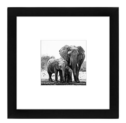 0791398912180 - 8X8 BLACK PICTURE FRAME - MATTED TO FIT PICTURES 4X4 INCHES OR 8X8 WITHOUT MAT - READY-TO-HANG OR DISPLAY ON TABLE TOP AND DESK TOP, EASEL BACK