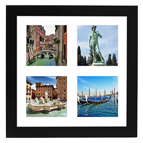 0791398912371 - 10X10 INCH BLACK PICTURE FRAME, MADE FOR FOUR PHOTOS SIZED 4X4 INCH, BLACK FRAME, WHITE MAT, SQUARE PICTURE FRAME