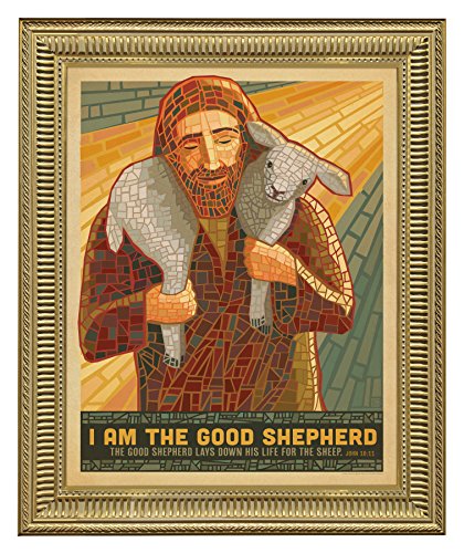 0791398917772 - I AM THE GOOD SHEPHERD, ORIGINAL DESIGN BY ANDERSON DESIGN GROUP - SIZED 12X16 WITH GOLD FRAME, READY-TO-HANG AND DISPLAY - PICTURE OF JESUS CHRIST