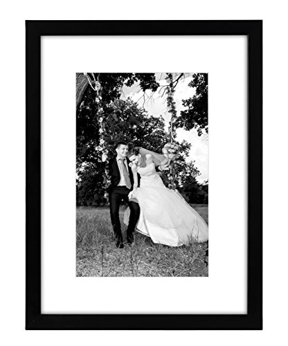 0791398917826 - 12X16 BLACK PICTURE FRAME - MATTED TO FIT PICTURES 8X12 INCHES OR 12X16 WITHOUT MAT - GLASS FRONT - HANGING HARDWARE INCLUDED