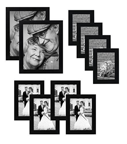 0791398917857 - 10-PIECE MULTI PACK BLACK PICTURE FRAME SET - MULTIPLE SIZES AND CONSTRUCTIONS - FOUR 4X6 INCHES - FOUR 5X7 INCHES - TWO 8X10 INCHES - GLASS FRONT - HANGING HARDWARE INCLUDED