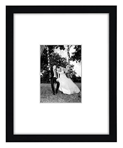 0791398918304 - 11X14 BLACK PICTURE FRAME - MATTED TO FIT PICTURES 5X7 INCHES OR 11X14 WITHOUT MAT; GLASS FRONT; READY-TO-HANG