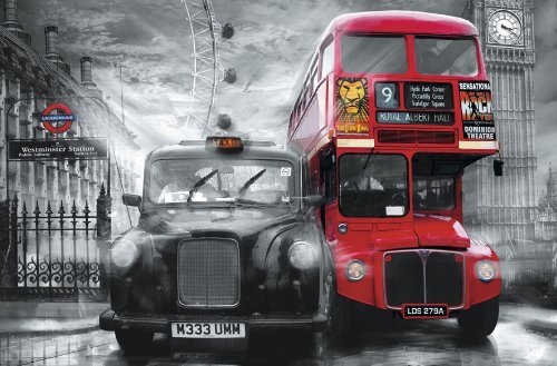 0791429565200 - GIANT ARTÂ XXL-POSTER TAXI & BUS PHOTO, MURAL, WALL POSTERS, LARGE FORMAT, 117X115 CM, LONDON, TAXI, RED TOWER, BIG BEN, BIG WHEEL, LONDONBUS, ENGLAND, BY N/A