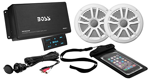 0791489123037 - BOSS AUDIO ASK902B.6 MARINE PACKAGE INCLUDES 500 WATT MAX 4-CHANNEL BLUETOOTH AMPLIFIER, ONE PAIR 6.5 INCH MR6W MARINE SPEAKERS, UNIVERSAL USB CABLE AND PHONE POUCH