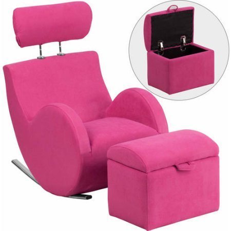 0791689146867 - FLASH FURNITURE HERCULES SERIES FABRIC ROCKING CHAIR WITH STORAGE OTTOMAN, PINK