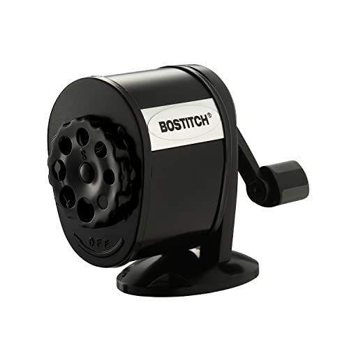 0791836549695 - BOSTITCH OFFICE WALL MOUNT MANUAL PENCIL SHARPENER, TIP SAVER, 8 HOLE DIAL, 6X LONGER CUTTER LIFE, VERTICAL OR HORIZONTAL MOUNTING BLACK (MPS1-BLK)