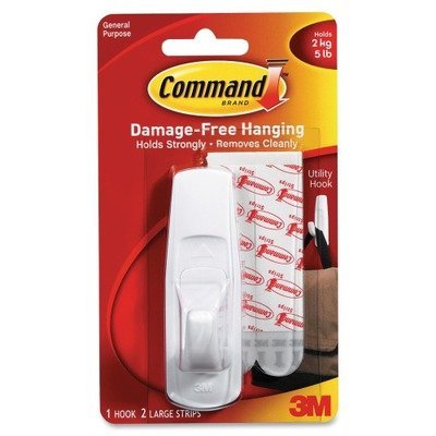 0791836686536 - COMMAND 17003 - REMOVABLE ADHESIVE UTILITY HOOK, 5-LB CAPACITY, PLASTIC, WHITE BY COMMAND
