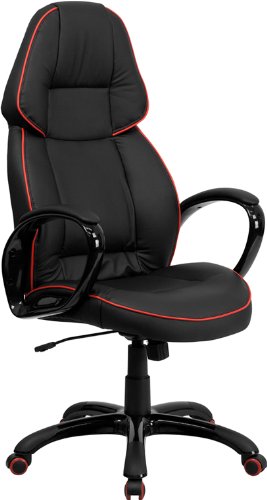 0791836694531 - FLASH FURNITURE CH-CX0248H01-VEN-GG HIGH BACK BLACK VINYL EXECUTIVE OFFICE CHAIR WITH RED PIPELINE BORDER