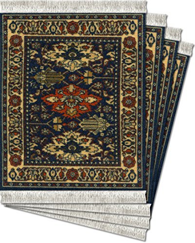 0791836884659 - LEXTRA KUBA ORIENTAL COASTERRUG, 5.5 X 3.5 INCHES, BLUE, RUST AND CREAM, SET OF FOUR (MWR-C) BY LEXTRA