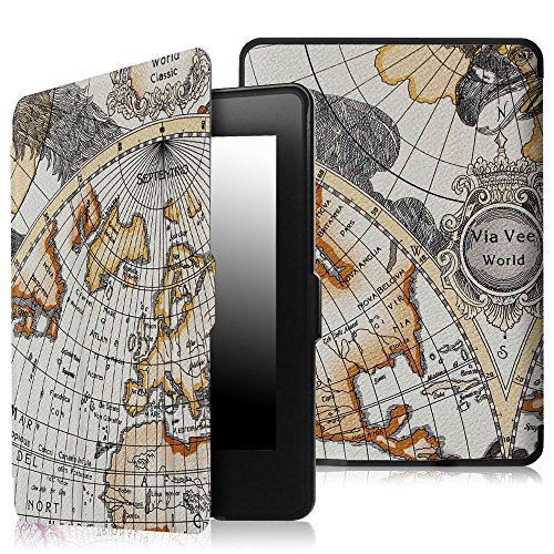 0791916556094 - FINTIE SMARTSHELL CASE FOR KINDLE PAPERWHITE - THE THINNEST AND LIGHTEST LEATHER COVER FOR ALL-NEW AMAZON KINDLE PAPERWHITE (FITS ALL VERSIONS: 2012, 2013, 2014 AND 2015 NEW 300 PPI), MAP WHITE