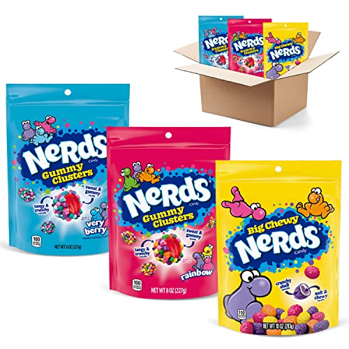 0079200066123 - NERDS VARIETY 3 PACK - GUMMY CLUSTERS, ORIGINAL & VERY BERRY, AND BIG CHEWY NERDS