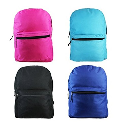 0792019434845 - 17 BASICS BACKPACK CASE OF 24 IN BLACK, NAVY, HOT PINK, TEAL 17 X 12 X 7
