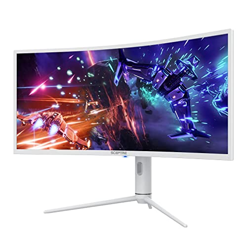0792343334194 - SCEPTRE 34 ULTRAWIDE 1000R CURVED GAMING MONITOR 3440 X 1440 UP TO 165HZ 1MS 99% SRGB AMBIENT LIGHT SENSOR, HDR1000 HEIGHT ADJUSTABLE NEBULA WHITE 2022 (C348B-QUN168W)