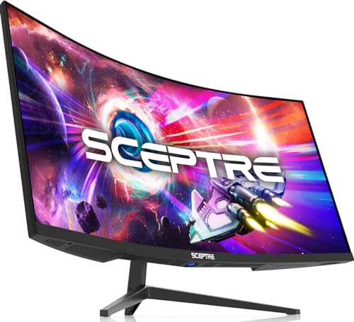 0792343334224 - SCEPTRE 34-INCH CURVED ULTRAWIDE WQHD MONITOR 3440 X 1440 R1500 UP TO 165HZ DISPLAYPORT X2 99% SRGB 1MS PICTURE BY PICTURE, MACHINE BLACK (C345B-QUT168)