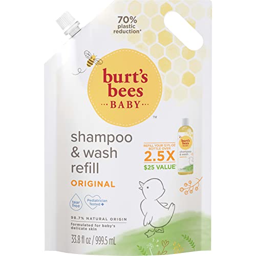 0792850657717 - BURTS BEES BABY SHAMPOO AND BABY WASH REFILL, ORIGINAL, PLANT-BASED FORMULA, TEAR-FREE, PEDIATRICIAN-TESTED, NATURAL ORIGIN, GENTLY CLEANS SENSITIVE SKIN AND HAIR, 33.8 FL OZ