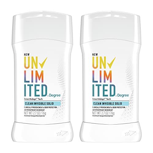 0079400503077 - DEGREE UNLIMITED ANTIPERSPIRANT DEODORANT STICK CLEAN 2 COUNT LONG-LASTING SWEAT & ODOR PROTECTION WITH ANTIPERSPIRANT TECHNOLOGY SMARTADAPT TECH 2.7 OZ