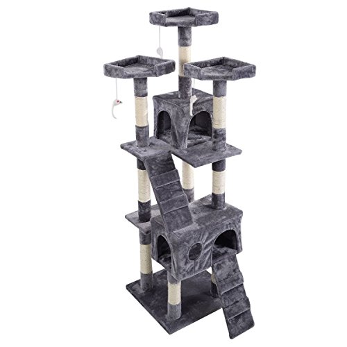 0794057451112 - SCRATCHING POSTS CAT ( COLOR: GRAY ) NEW 66 CAT TREE TOWER CONDO FURNITURE SCRATCHING POST PET KITTY PLAY HOUSE