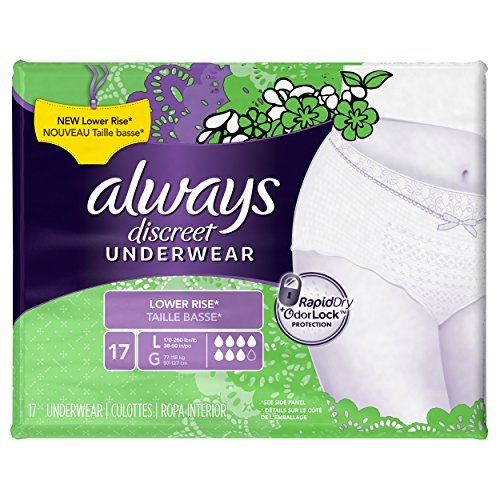 0794168905436 - ALWAYS DISCREET LOW RISE INCONTINENCE UNDERWEAR, LARGE, 17 COUNT BY ALWAYS