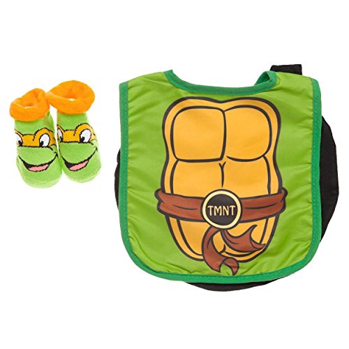 0794434172494 - BABY-BOYS INFANT TMNT CAPED BIB AND BOOTIE SET, GREEN, ONE SIZE