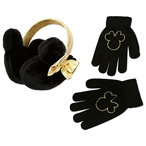 0794434274297 - DISNEY BIG GIRLS MINNIE MOUSE CHARACTER SHAPED PLUSH EARMUFF WITH SPARKLING SEQUIN HEADBAND AND BOWTIE AND MATCHING GLOVES SET BLACK/GOLD, ONE SIZE