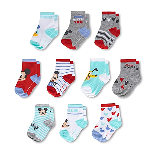 0794434458901 - DISNEY BOYS BABY NEWBORN, MICKEY MOUSE 10-PACK INFANT SOCK FOR GIRLS 0-24 OLD, LIGHT BLUE, AGE 12-24 MONTHS