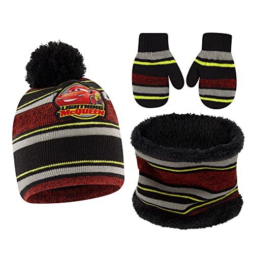 0794434467439 - DISNEY WINTER HAT, KIDS GLOVES OR TODDLERS SCARF, LIGHTNING MCQUEEN BEANIE FOR BOY AGES 4-7, RED/BLACK/GREY, MITTENS-AGE 2-4