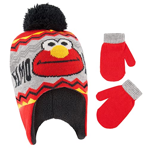 0794434473119 - SESAME STREET WINTER HAT, MITTENS, ELMO BABY BEANIE FOR BOYS AGES, GREY/RED, TODDLER, AGE 2-4