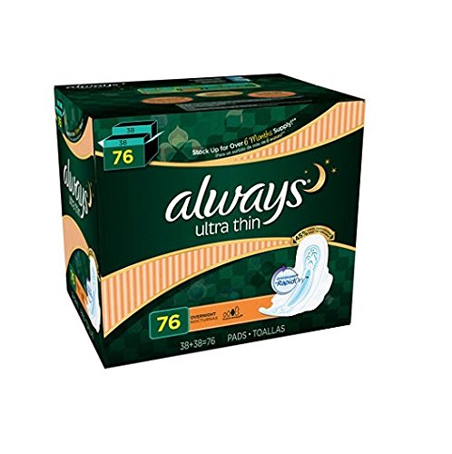 0795186336912 - ALWAYS ULTRA THIN OVERNIGHT PADS WITH WINGS - 76 CT. BY ALWAYS