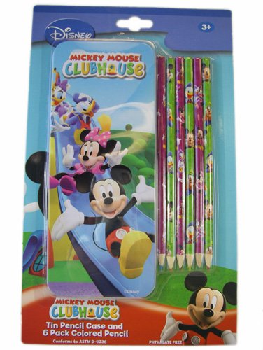 0079522806209 - MICKEY MOUSE CLUB TIN PENCIL CASE AND 6 PACK COLORED PENCIL - MICKEY PENCIL CASE