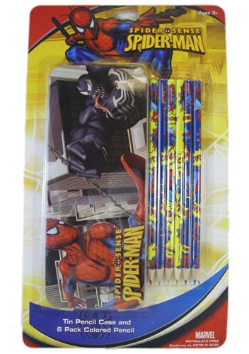 0079522806216 - SPIDERMAN TIN PENCIL CASE AND 6 PACK COLORED PENCIL - SPIDER-MAN PENCIL CASE