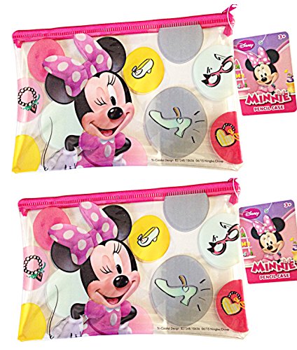 0795229526720 - DISNEY MINNIE MOUSE PINK BOWS POLY ZIP COSMETIC PENCIL POUCH CASE (PACK OF 2)