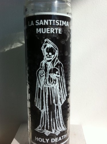 0795434357010 - HOLY DEATH (SANTA MUERTE) 7 DAY BLACK UNSCENTED CANDLE IN GLASS