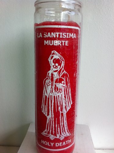 0795434357027 - HOLY DEATH (SANTA MUERTE) 7 DAY RED UNSCENTED CANDLE IN GLASS