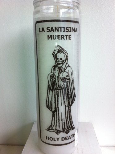 0795434357034 - HOLY DEATH (SANTA MUERTE) 7 DAY WHITE UNSCENTED CANDLE IN GLASS
