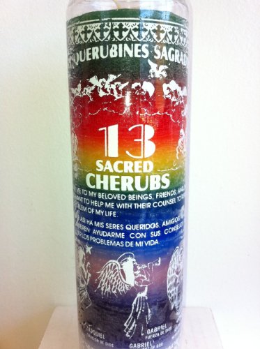 0795434658612 - 7 ARCHANGELS WITH 13 SACRED CHERUBS 7 DAY 7 COLOR UNSCENTED CANDLE IN GLASS