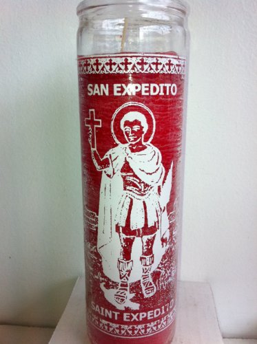 0795434796024 - SAINT EXPEDITE (SAN EXPEDITO) 7 DAY 1 COLOR UNSCENTED RED CANDLE IN GLASS