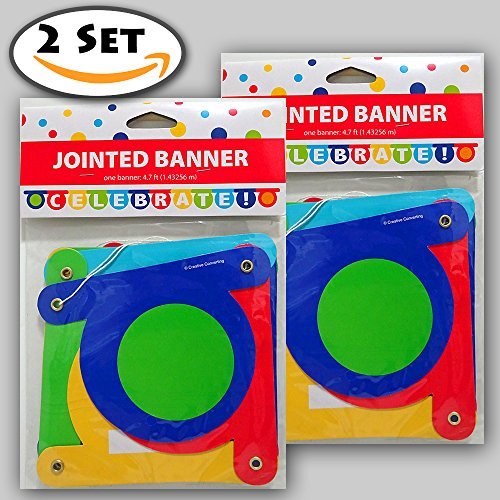 0795630700061 - 2 SET OF CELEBRATE! JOINTED BANNERS, BRIGHT COLORS, PARTY SUPPLIES, PARTY FESTIVAL DECORATION FOR HAPPY BIRTHDAY, ANNIVERSARY, GRADUATE CELEBRATION, CHRISTMAS, WEDDINGS, BABY SHOWER ETC. REUSABLE.