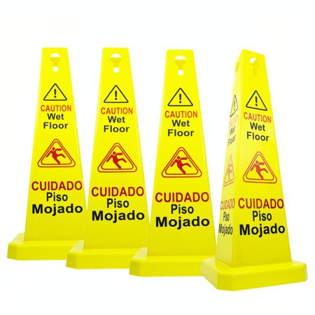 0795787471647 - RELIABLE1ST 4 PACKS 26”CAUTION WET FLOOR CONES | WET FLOOR SIGN | 4-SIDED BILINGUAL SIGNS | CUADADO PISO MOJADO| SLIPPERY SIGN