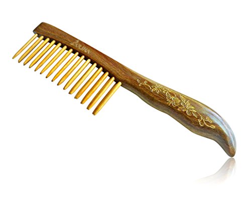 0795827626723 - UNIQUE GIFT - OLINA NO STATIC PREMIUM QUALITY NATURAL GREEN SANDAL WOOD COMB WITH NATURAL WOOD AROMATIC SMELL (WIDE-TOOTH, GREEN SANDAL WOOD MASSAGE COMB GOLD CARVING 1)
