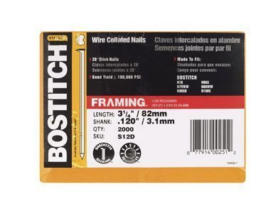 0795871312535 - BOSTITCH S12D-FH 28 DEGREE 3-1/4-INCH BY .120-INCH WIRE WELD FRAMING NAILS (2,000 PER BOX)