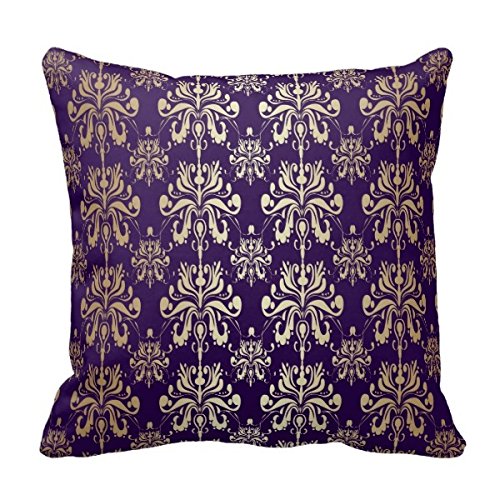 0796123967374 - GENERIC PILLOW CASES 18 X 18 PURPLE AND GOLD DAMASK PILLOW BY JULIA BARS COVER