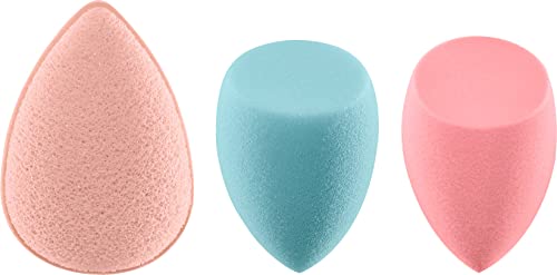 0079625042450 - REAL TECHNIQUES SPONGE+ BEAUTY MAKEUP BLENDERS, PORELESS PERFECTION KIT, FOR FACIAL CLEANSER, FOUNDATION, AND SETTING POWDER, PROBIOTIC INFUSED, FOR NATURAL & MATTE FINISH, 3 PIECE KIT