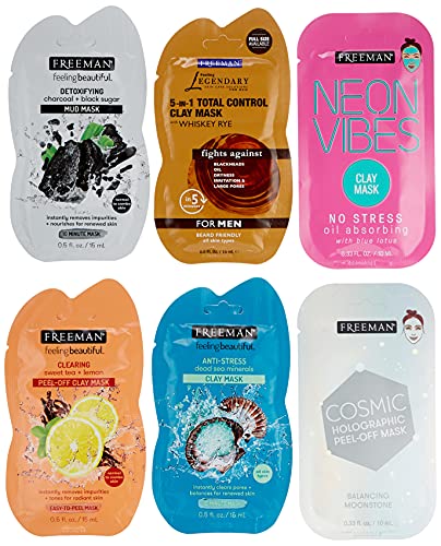 0079625429701 - FREEMAN HOLIDAY GIFT, FACIAL MASK VARIETY PACK: CLAY, CHARCOAL, MUD, AND PEEL OFF BEAUTY FACE MASKS, 6 COUNT
