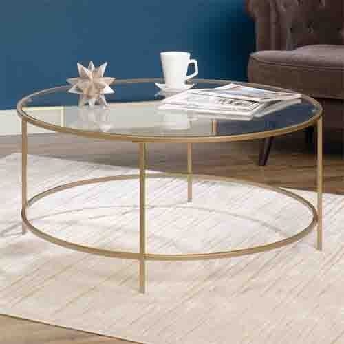 0796474970450 - ROUND INTERNATIONAL LUX COFFEE TABLE CLEAR GLASS TOP AND GOLD FINISH METAL BY SAUDER