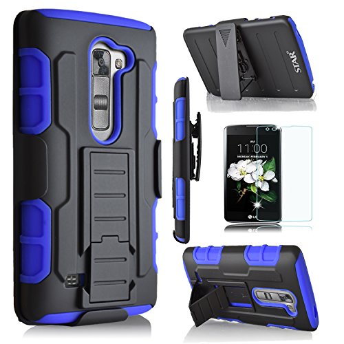 0796474984228 - LG K7 CASE, STARSHOP FULL PROTECTION DUAL LAYERS HYBIRD CASE WITH KICKSTAND AND LOCKING BELT SWIVEL CLIP WITH PREMIUM SCREEN PROTECTOR BLUE