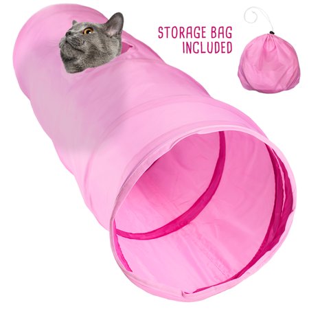 0796520342545 - PINK KRINKLE COLLAPSIBLE CAT TUNNEL WITH PEEK HOLE AND STORAGE BAG BY WEEBO PETS (20)