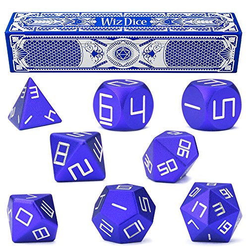 0796520348981 - SET OF 8 COBALT MASTERWORK PRECISION ALUMINUM POLYHEDRALS WITH LASER-ETCHED STRONGBOX BY WIZ DICE